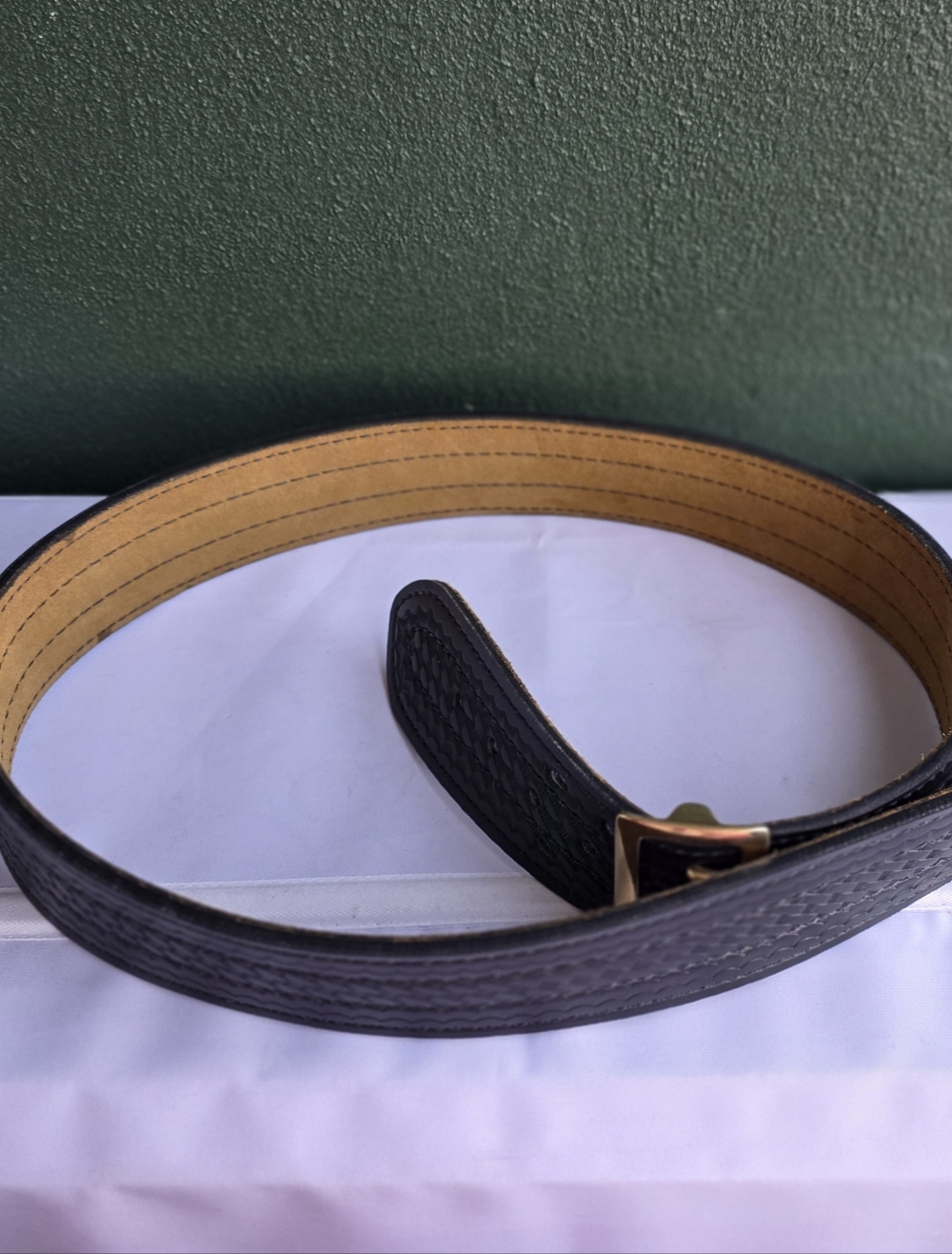 Safariland Men's Black Leather Belt with Brass Buckle 54" Long, 2 1/4" Wide